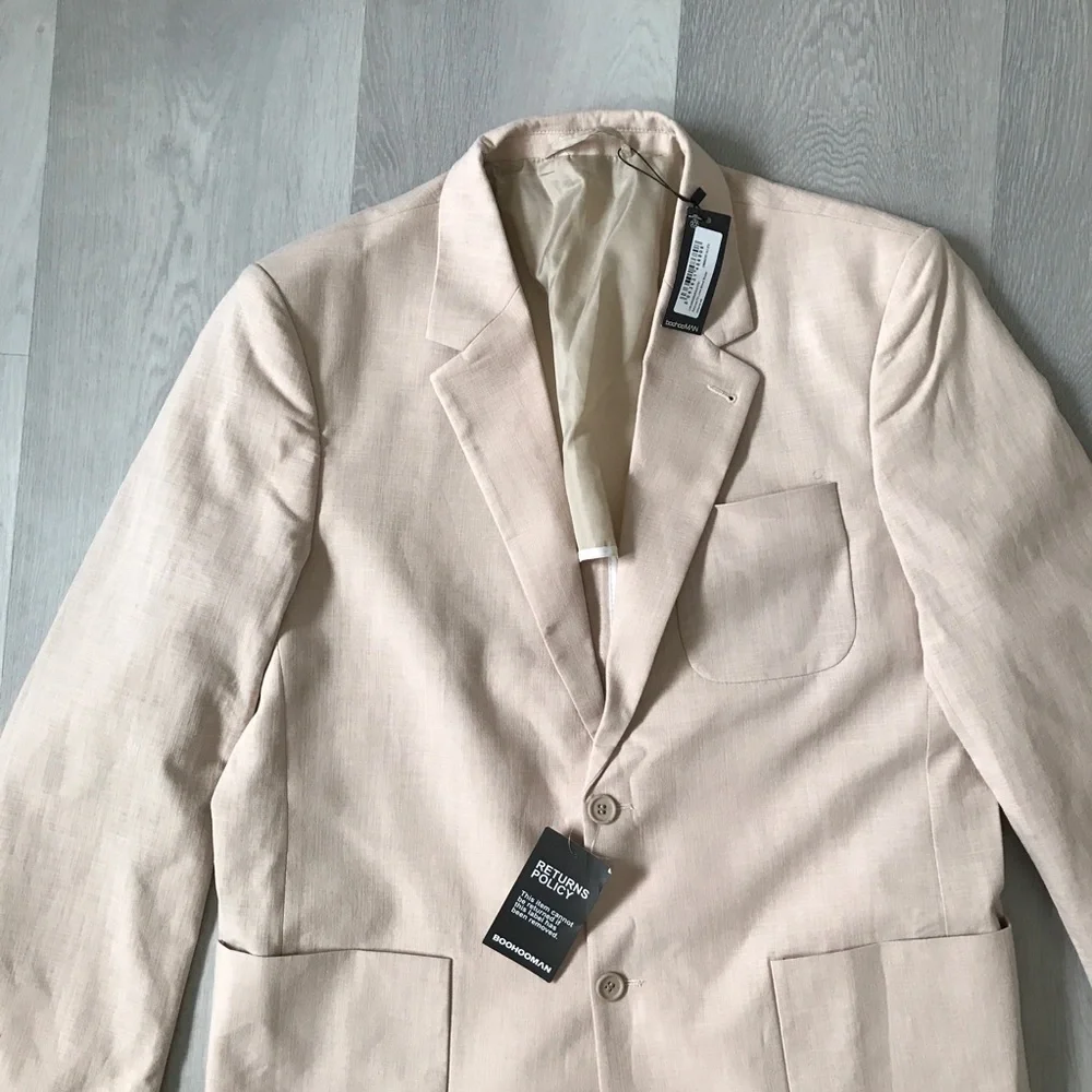 BOOHOO MEN LINEN BLAZER JACKET BEIGE CREAM TWO BUTTON 40